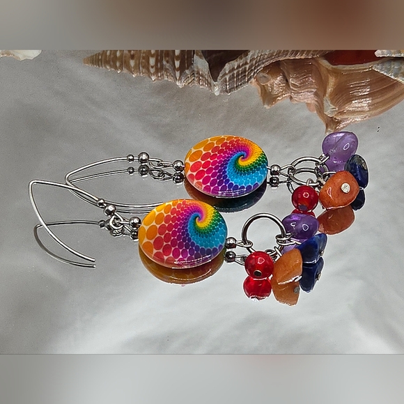 Colorful Swirl Dangle Earrings - Picture 3 of 5